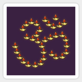 Diwali Gold Deepa in Om Symbol Bright Burgundy Magnet